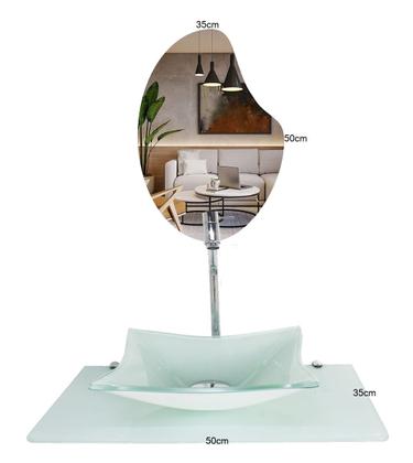 Imagem de Kit cuba de vidro para banheiro tampo 50cm branco full suporte com espelho luxo ekasa