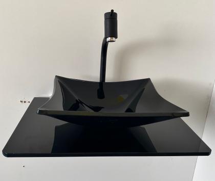 Imagem de Kit Cuba de Vidro preto + Tampo preto + suporte