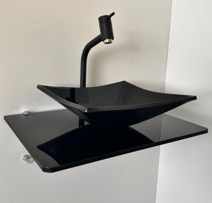 Imagem de Kit Cuba de Vidro preto + Tampo preto + suporte