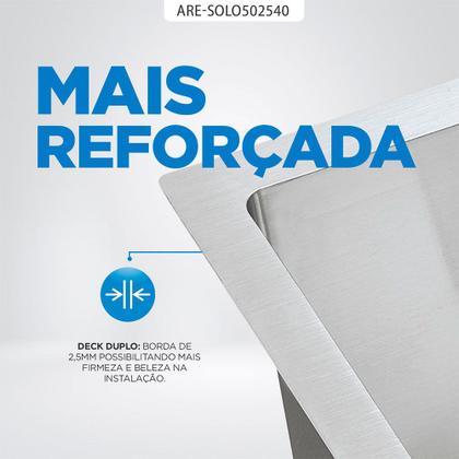 Imagem de Kit Cuba Dupla Gourmet com Acessórios Solo 50x25x40 e Válvulas e Escorredor e Tampas Decorativas Arell