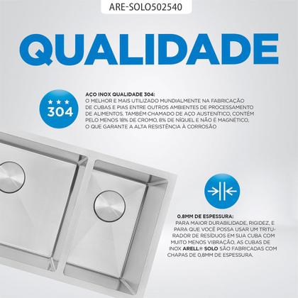 Imagem de Kit Cuba Dupla Gourmet com Acessórios Solo 50x25x40 e Válvulas e Escorredor e Tampas Decorativas Arell