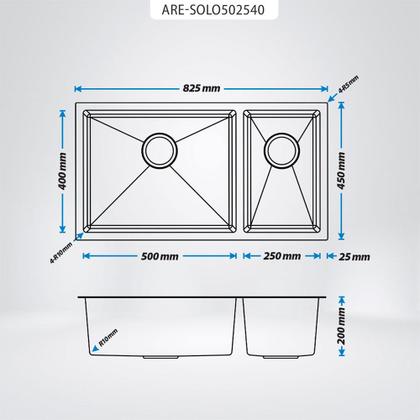 Imagem de Kit Cuba Dupla Gourmet com Acessórios Solo 50x25x40 e Válvulas e Escorredor e Tampas Decorativas Arell