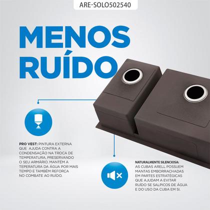 Imagem de Kit Cuba Dupla Gourmet com Acessórios Solo 50x25x40 e Válvulas e Escorredor e Tampas Decorativas Arell