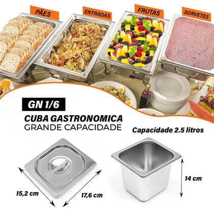 Imagem de Kit Cuba Gastronômica Inox Gn 1/6 150mm Com Tampa Gn 1/6