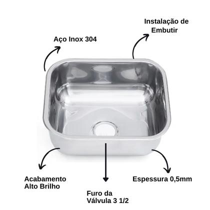 Imagem de Kit Cuba Inox N3 40x34 + Tanque 40x40 Lavanderia Aço 304