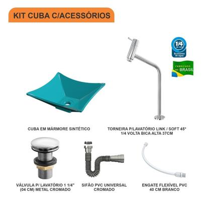Imagem de Kit Cuba L30 C/Torneira Link 1062 Metal + Válvula Click 1 1/2'' (4,0cm) + Sifão Cromado + Flexível