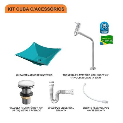 Imagem de Kit Cuba L30 C/Torneira Link 1062 Metal + Válvula Click 1 1/2'' (4,0cm) + Sifão Pvc + Flexível