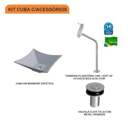 Imagem de Kit Cuba L30 C/Torneira Link 1062 Metal + Válvula Click 1''B (2,6cm)