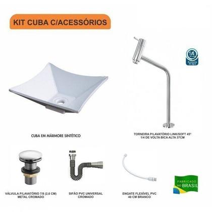 Imagem de Kit Cuba L30 com Torneira Link 1062 Metal e Válvula Click 1''G + Sifão Cromado e Flexível Compace