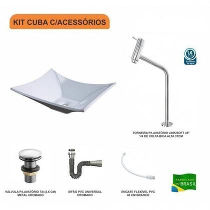 Imagem de Kit Cuba L38 C/Torneira Link 1062 Metal + Válvula Click 1"G + Sifão Cromado + Flexível Compace