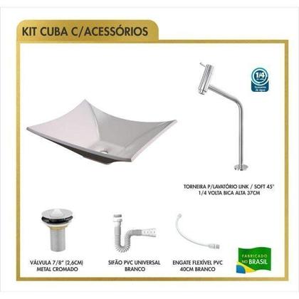 Imagem de Kit Cuba L38 Torneira Link 1062 Metal Válvula 1 Polegada Sifão Pvc Flexível Compace