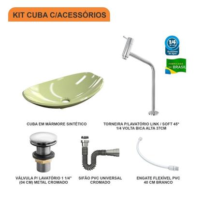 Imagem de Kit Cuba L45 C/Torneira Link 1062 Metal + Válvula Click 1 1/2'' (4,0cm) + Sifão Cromado + Flexível