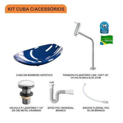 Imagem de Kit Cuba L45 C/Torneira Link 1062 Metal + Válvula Click 1 1/2'' (4,0cm) + Sifão Pvc + Flexível