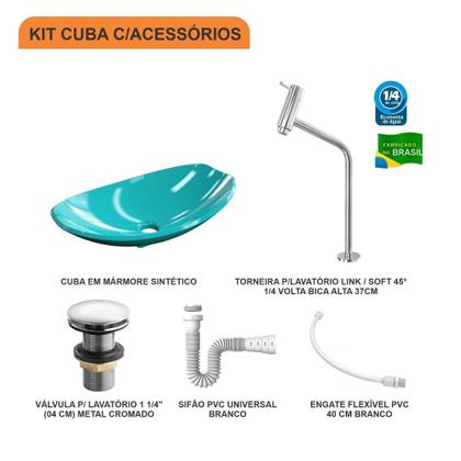 Imagem de Kit Cuba L45 C/Torneira Link 1062 Metal + Válvula Click 1 1/2'' (4,0cm) + Sifão Pvc + Flexível