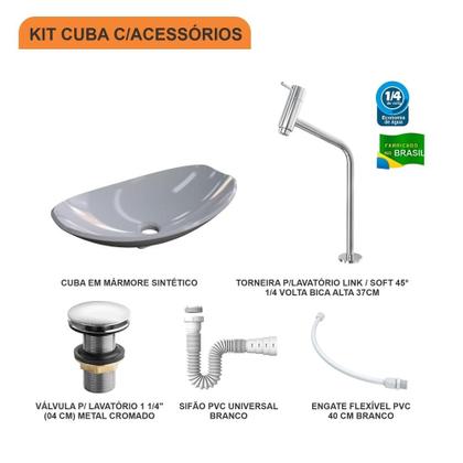 Imagem de Kit Cuba L45 C/Torneira Link 1062 Metal + Válvula Click 1 1/2'' (4,0cm) + Sifão Pvc + Flexível