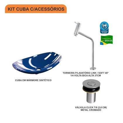 Imagem de Kit Cuba L45 C/Torneira Link 1062 Metal + Válvula Click 1''B (2,6cm)