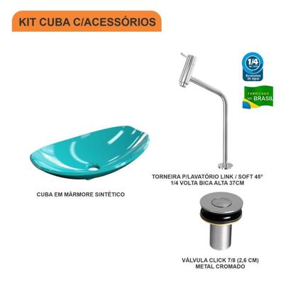 Imagem de Kit Cuba L45 C/Torneira Link 1062 Metal + Válvula Click 1''B (2,6cm)