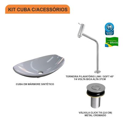 Imagem de Kit Cuba L45 C/Torneira Link 1062 Metal + Válvula Click 1''B (2,6cm)