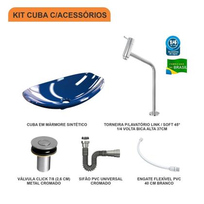 Imagem de Kit Cuba L45 C/Torneira Link 1062 Metal + Válvula Click 1''B (2,6cm) + Sifão Cromado + Flexível