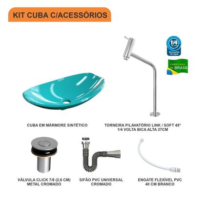 Imagem de Kit Cuba L45 C/Torneira Link 1062 Metal + Válvula Click 1''B (2,6cm) + Sifão Cromado + Flexível