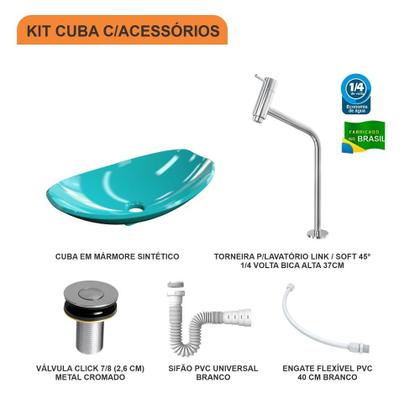 Imagem de Kit Cuba L45 C/Torneira Link 1062 Metal + Válvula Click 1''B (2,6cm) + Sifão Pvc + Flexível