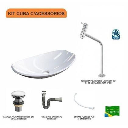 Imagem de Kit Cuba L45 com Torneira 1062 Metal e Válvula Click 1"g + Sifão Cromado e Flexível