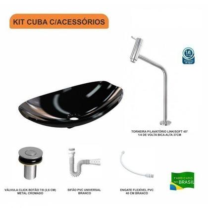 Imagem de Kit Cuba L45 com Torneira Link 1062 Metal e Válvula Click 1"b + Sifão Pvc e Flexível