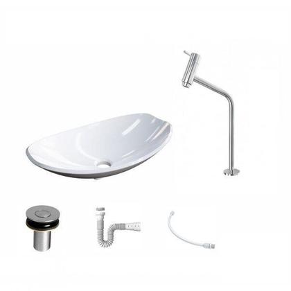 Imagem de Kit Cuba L45 com Torneira Link 1062 Metal e Válvula Click 1"b + Sifão Pvc e Flexível