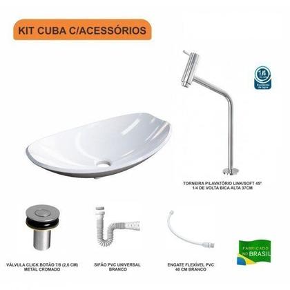 Imagem de Kit Cuba L45 com Torneira Link 1062 Metal e Válvula Click 1"b + Sifão Pvc e Flexível
