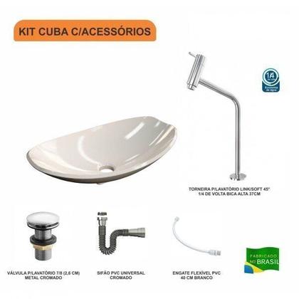 Imagem de Kit Cuba L45 com Torneira Link 1062 Metal e Válvula Click 1"g + Sifão Cromado e Flexível