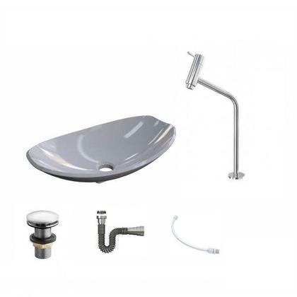 Imagem de Kit Cuba L45 com Torneira Link 1062 Metal e Válvula Click 1"g + Sifão Cromado e Flexível