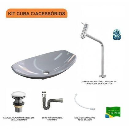 Imagem de Kit Cuba L45 com Torneira Link 1062 Metal e Válvula Click 1"g + Sifão Cromado e Flexível