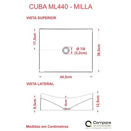 Imagem de Kit Cuba ML44 C/Torneira Link 1062 Metal + Válvula Click 1''B (2,6cm) + Sifão Pvc + Flexível