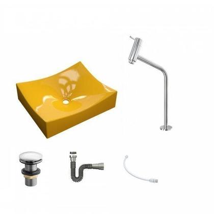 Imagem de Kit Cuba Ml44 com Torneira Link 1062 Metal e Válvula Click 1"g Pol. com Sifão Cromado e Flexível com