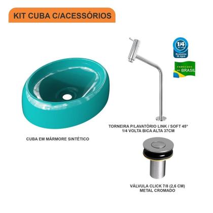 Imagem de Kit Cuba OV39 C/Torneira Link 1062 Metal + Válvula Click 1''B (2,6cm)