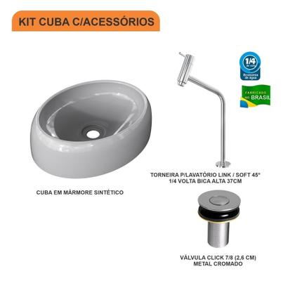 Imagem de Kit Cuba OV39 C/Torneira Link 1062 Metal + Válvula Click 1''B (2,6cm)