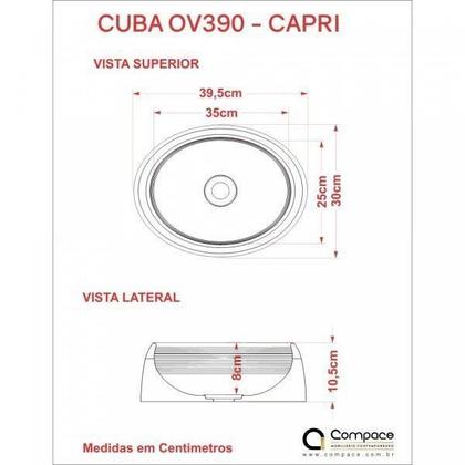 Imagem de Kit Cuba Ov39 C/válvula 1 Polegada e Sifão Pvc e Flexível Compace