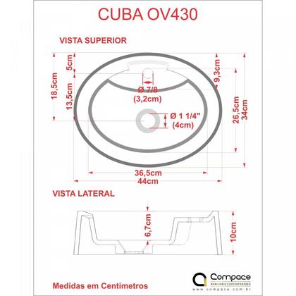 Imagem de Kit Cuba Ov43 com Torneira 1198 Metal e Válvula 1 Polegada e Sifão Pvc e Flexível Compace