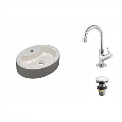 Imagem de Kit Cuba Ov43 com Torneira 1198 Metal e Válvula Click 1 Polegada G Compace