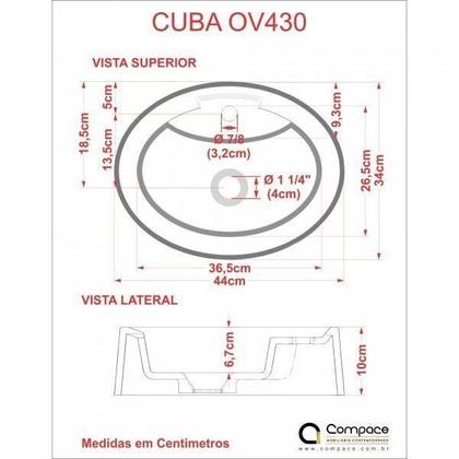 Imagem de Kit Cuba OV43 com Torneira 1198 Metal e Válvula Click 1 Polegada G e Sifão Cromado e Flexível Compac