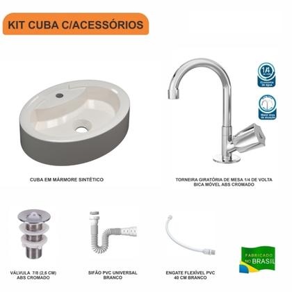 Imagem de Kit Cuba Ov43 com Torneira C50 e Válvula 1 Polegada Abs e Sifão Pvc e Flexível Compace