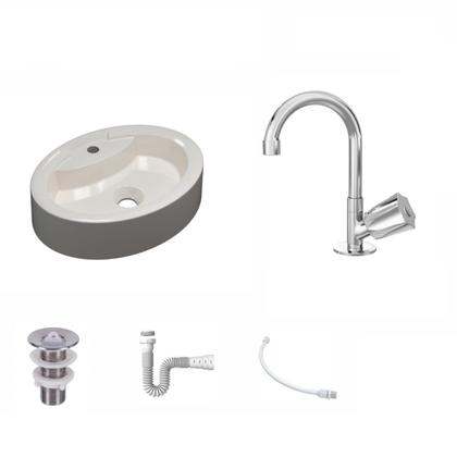 Imagem de Kit Cuba Ov43 com Torneira C50 e Válvula 1 Polegada Abs e Sifão Pvc e Flexível Compace