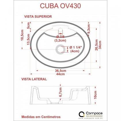 Imagem de Kit Cuba OV43 com Torneira Luxo 1195 Metal e Válvula Click 1 Polegada B e Sifão Cromado e Flexível C