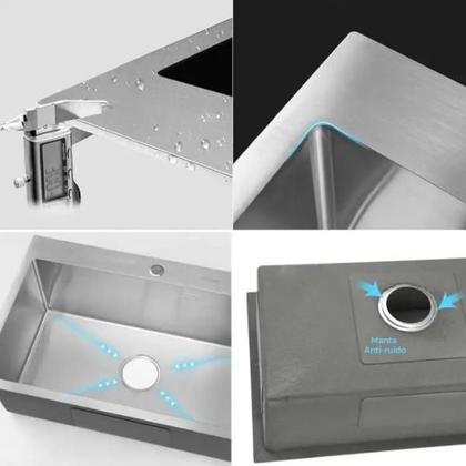 Imagem de Kit Cuba Pia Aço Inox Quadrada Cozinha E Torneira Flexível