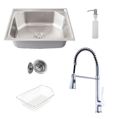 Imagem de Kit Cuba Pia Gourmet Luxo Prizi Aço Inox 304 43x57cm Kit Completo - C5743 + Torneira Gourmet Prizi com Misturador, Monocomando - KE6027