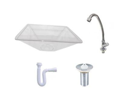 Imagem de Kit Cuba Plástica Transparente Quadrada S/ Aba + Acessórios