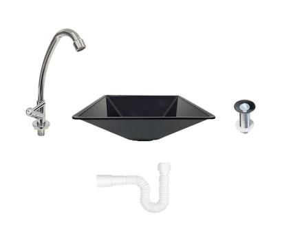 Imagem de Kit Cuba Plástica Transparente Quadrada S/ Aba + Acessórios