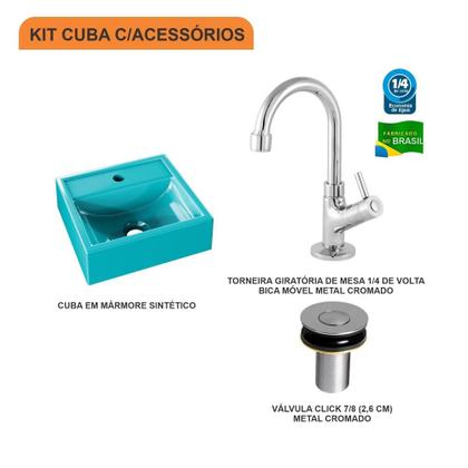 Imagem de Kit Cuba Q32 C/Torneira 1198 Metal + Válvula Click 1''B (2,6cm)