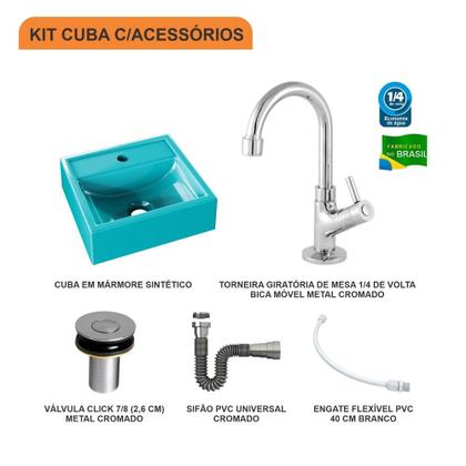Imagem de Kit Cuba Q32 C/Torneira 1198 Metal + Válvula Click 1''B (2,6cm) + Sifão Cromado + Flexível