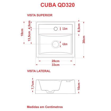 Imagem de Kit Cuba Q32 C/Torneira Luxo 1195 Metal + Válvula Click 1''B (2,6cm) + Sifão Pvc + Flexível